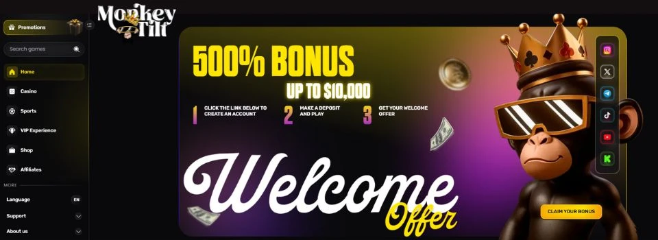 Monkey Tilt bonus powitalny